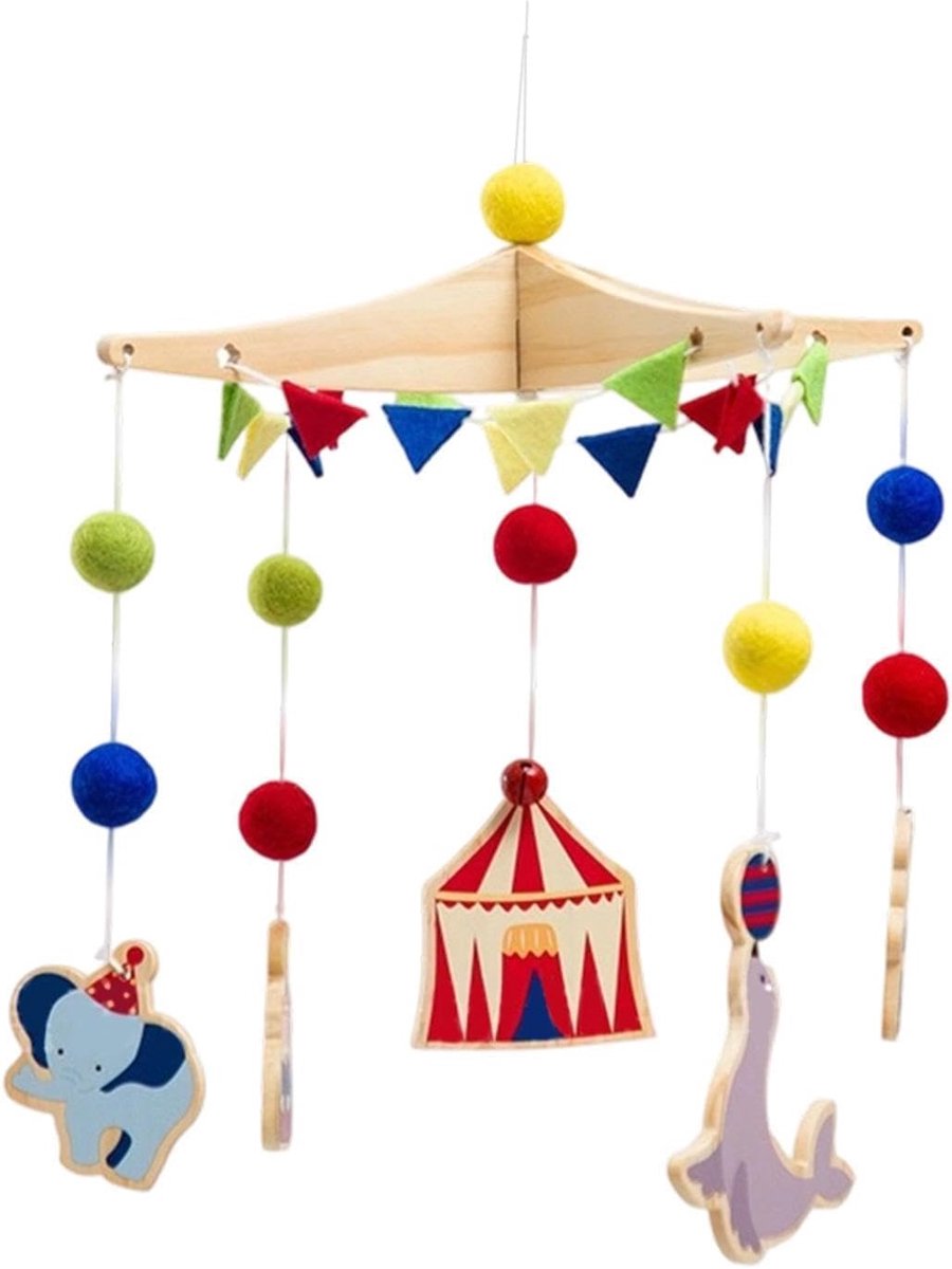 Baby Mobiel - Wieg Mobiel - Babykamer Decoratie - Dierencircus Design - 42 x 26.2 cm - Multicolor