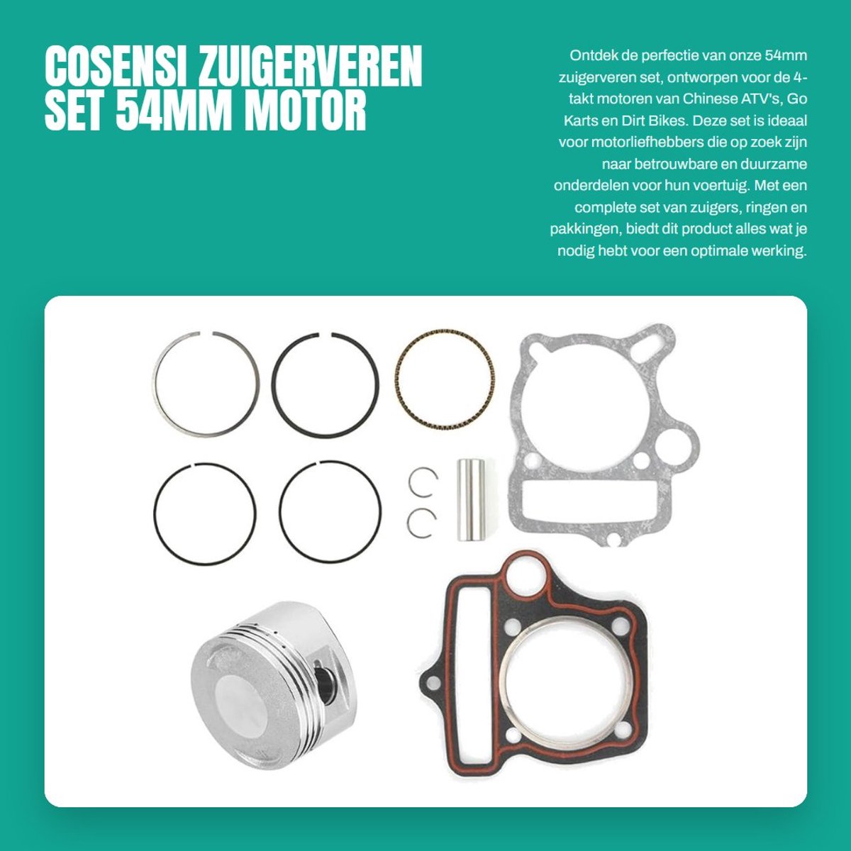 Dailygoods - Zuigerveren Set - 54mm Motor Onderdelen - Hoogwaardige kwaliteit - 4-takt zuigerset - Inclusief ringen en...