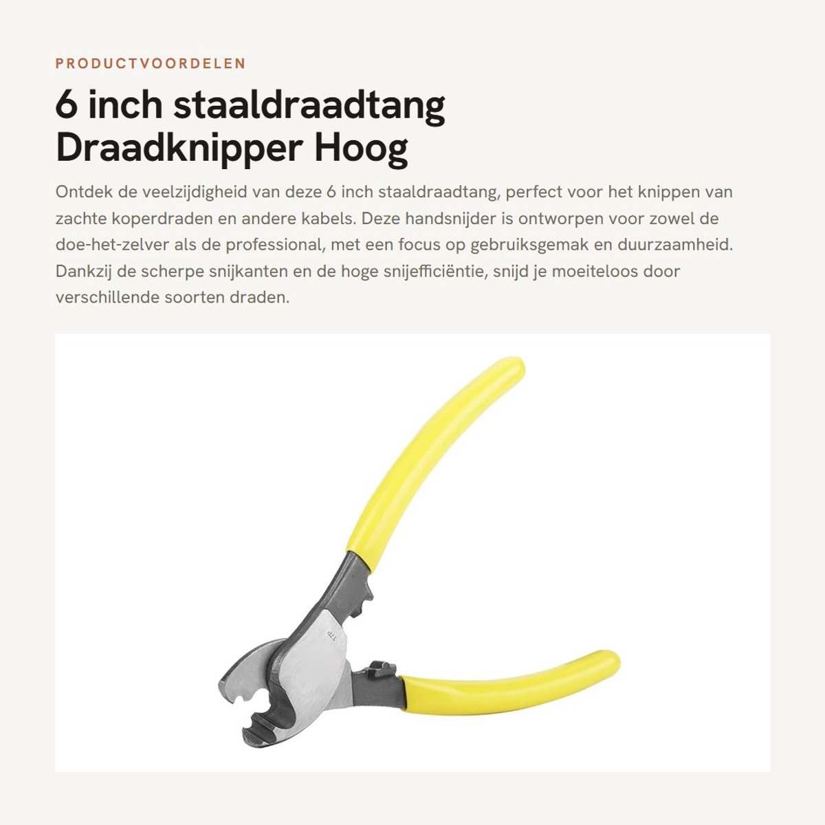 Dailygoods- Staaldraadtang 6 Inch - Chroom-vanadiumstaal - Draadknipper - Antislip Handgreep - Hoge Snijefficiëntie - Comfortabel in Gebruik