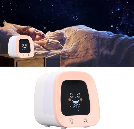 Kinderwekker Muziek - Nachtlamp Klok - Slaaptraining Kinderen - Zachte Wakker Worden - 12 x 10 cm - Roze — afbeelding 4