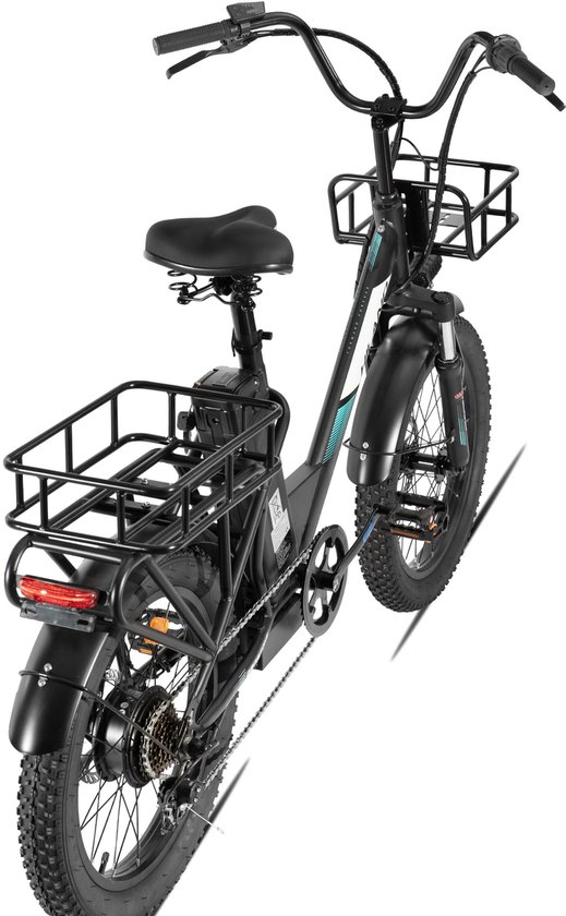 HILAND Elektrische Cargo Fatbike – 20" Dikke Banden – 48V – 7 Speed – Zwart — afbeelding 5