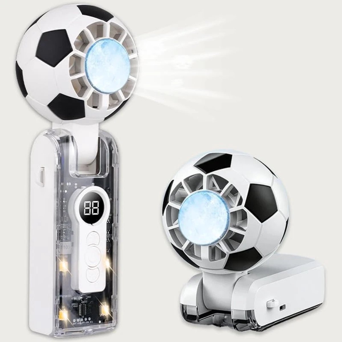 Handventilator - Draagbare Ventilator - Voetbalthema - 5 Standen - Hoge Windsnelheid - Tot 10 uur Gebruik - met Draagkoord - Wit