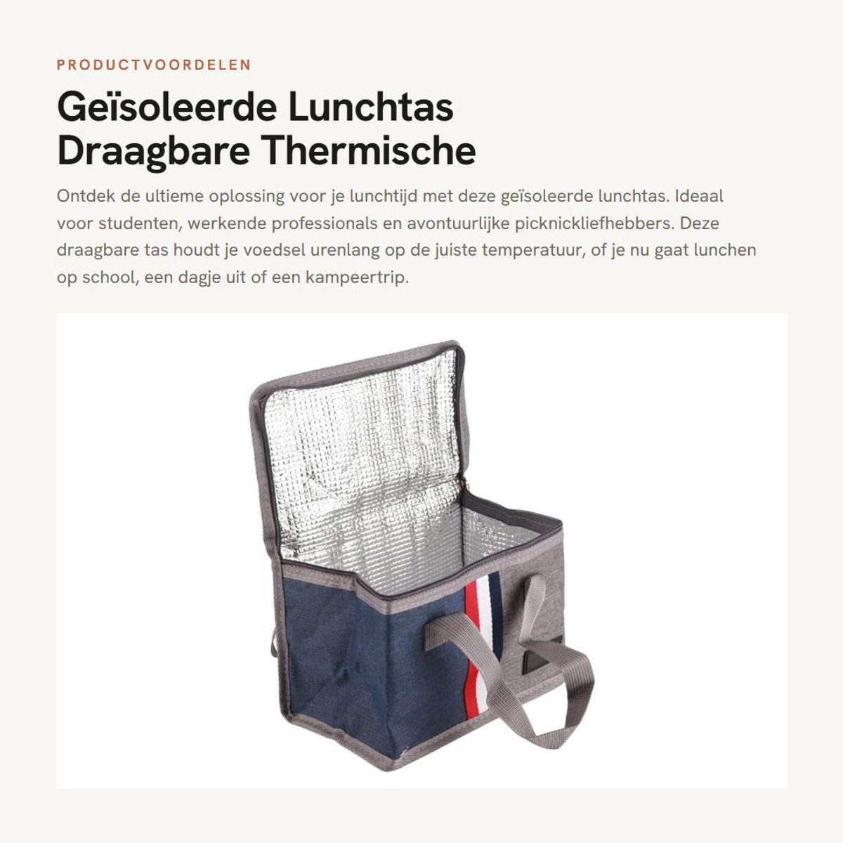 Dailygoods- Lunchtas Geïsoleerd - Draagbare Koeler - Multifunctionele Picknicktas - Warmte/Koude Behoud - Ideaal voor Studenten/Werknemers - Milieuvriendelijke Voering - Koeltas