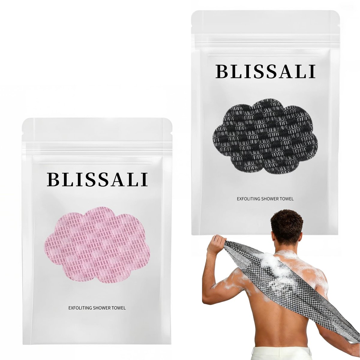Dailygoods- Douchehanddoek Antibacterieel - Scrubdoek Rug - Doucheaccessoires - Exfoliërende Douchespons - Loofah Spons - Set van 2 Stuks