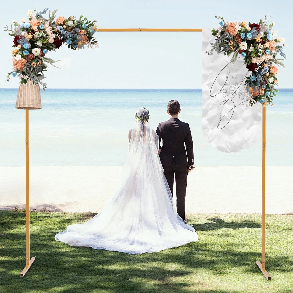Dailygoods 2x2m/6.6*6.6ft Bruiloft Boog Stand, vierkante Metalen Prieel Rack Tuin Achtergrond Frame Hoogte Verstelbare D