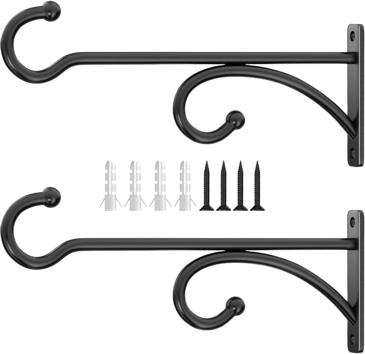 Plantenhaken Muur - Bloempot Beugels - Decoratie Ophangen - Anti-val Ontwerp - 2 Stuks - Zwart