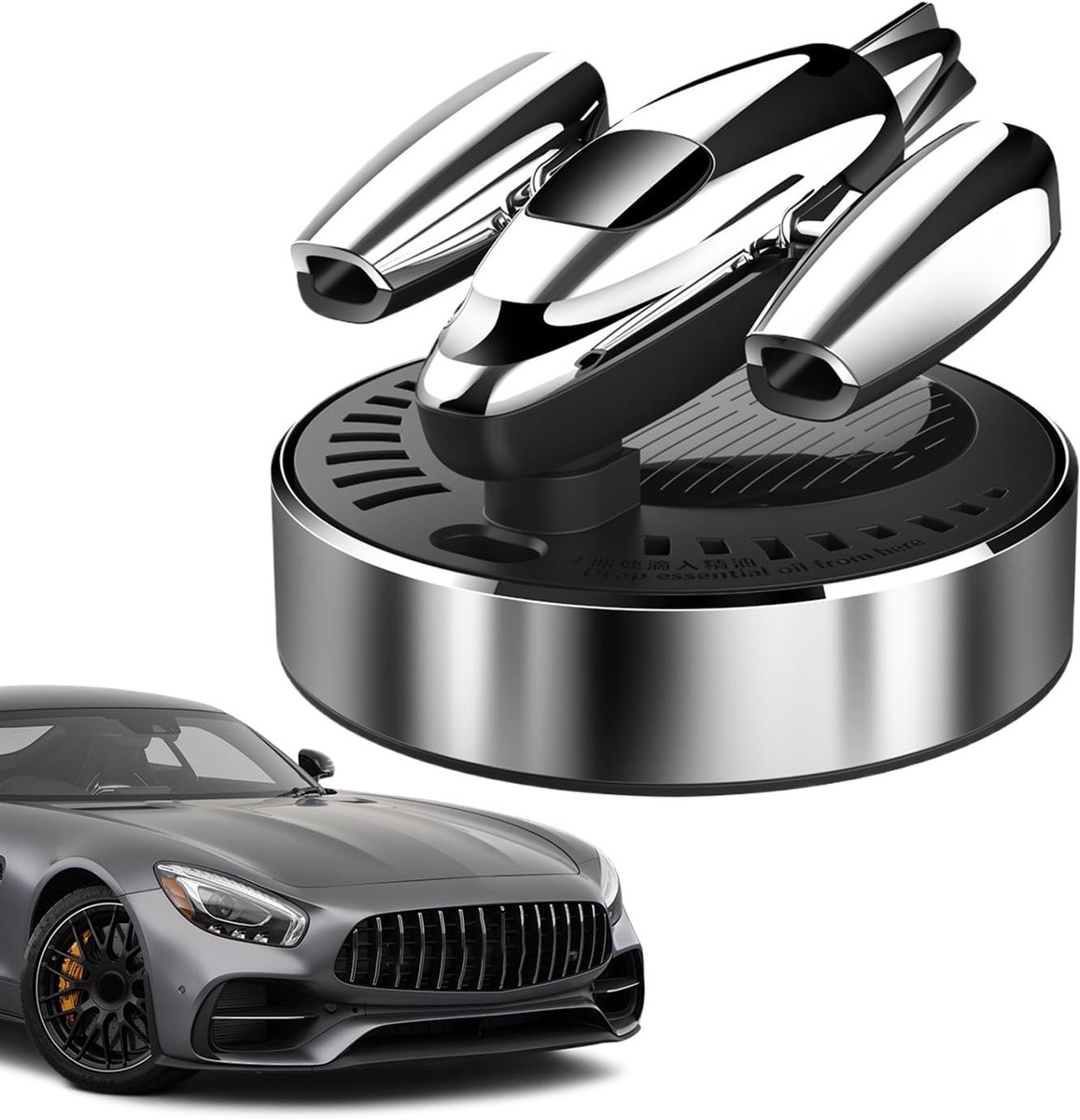 Auto Luchtverfrisser - Geureliminator Interieur - Voertuig Fris Houden - Zonne-energie Aangedreven - 10 x 10 x 10 cm - Zilver