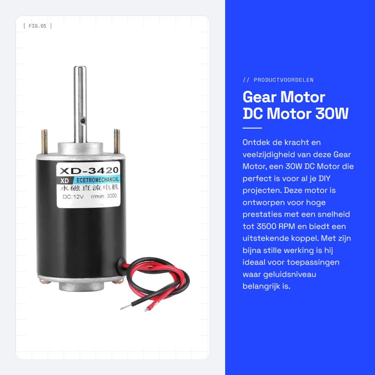 Dailygoods - Gear Motor - DC Motor 30W - Hoogwaardige prestaties - Compact formaat - Laag geluidsniveau - Ideaal voor DIY projecten - 12V 3500RPM