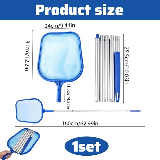 Dailygoods- Schepnet met telescoopstang 161 cm - Fijnmazig net - Vijver schepnet - Zwembad onderhoud - Algen verwijderen - Effectief reinigen van water - Vijverschepnet van Dailygoods — afbeelding 4