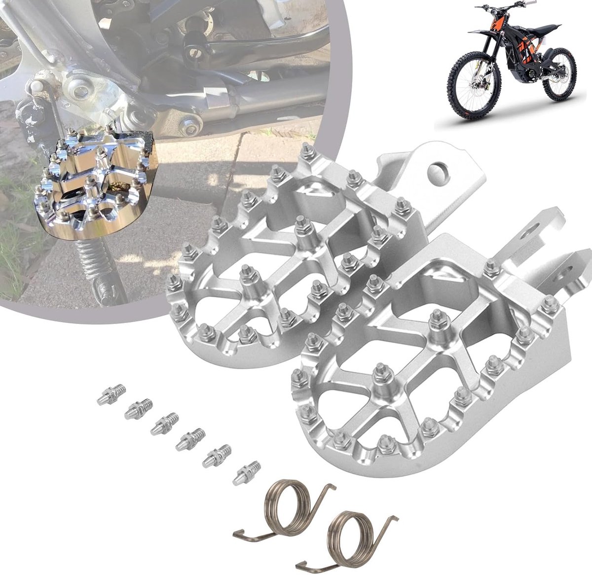 Voetsteunen Motor - Brede Pedalen - Off-road Rijden - Antislip Veiligheid - CNC Aluminium - Zilver