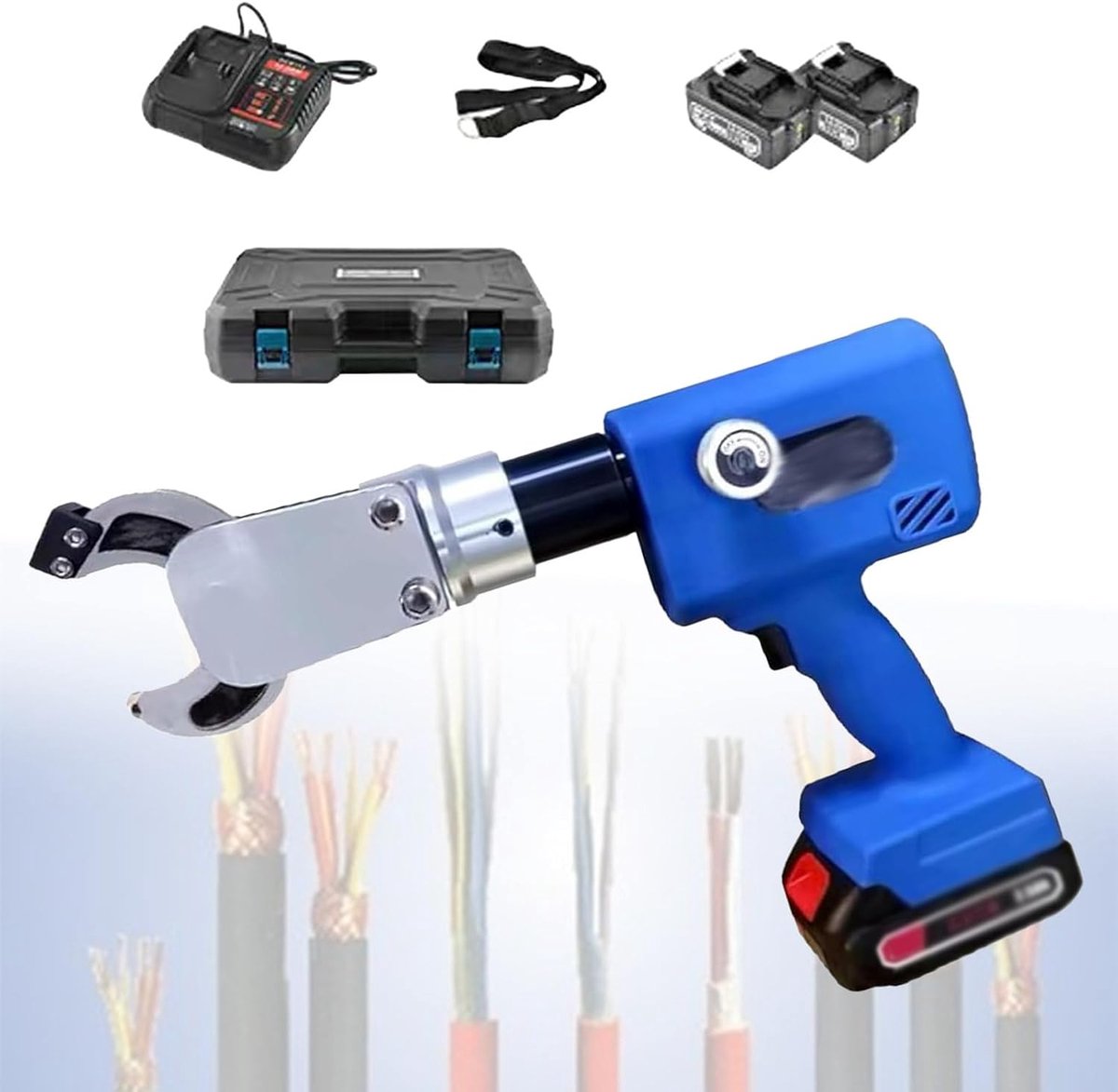 Elektrische Kabelschaar - Ratelschaar Oplaadbaar - Kabels Snel Knippen - 80 kN Krimpkracht - 30mm Snijbereik - Blauw