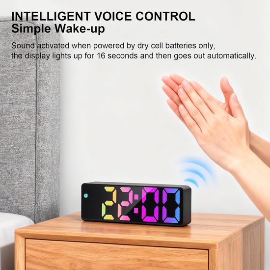 Digitale Wekker - Spiegelklok LED - Wakker Worden - Intelligente Stembediening - 158 cm - Zwart — afbeelding 3