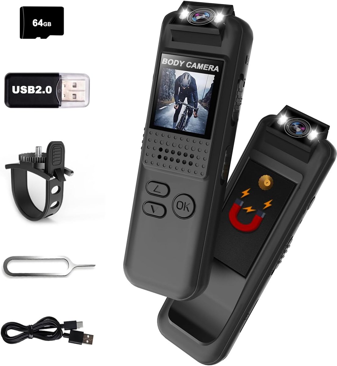 Mini Body Camera - Draagbare Recorder - Outdoor Activiteiten - 180° Draaibare Lens - 64GB Opslag - Zwart