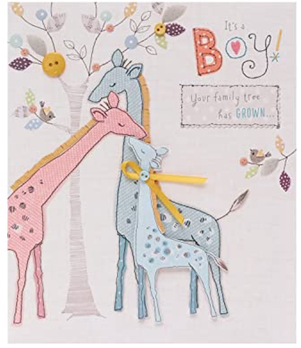 Geboorte Felicitatiekaart - Baby Jongen Kaart - Gefeliciteerd Zeggen - Patchwork Stijl - 159 x 184 mm - Multicolor