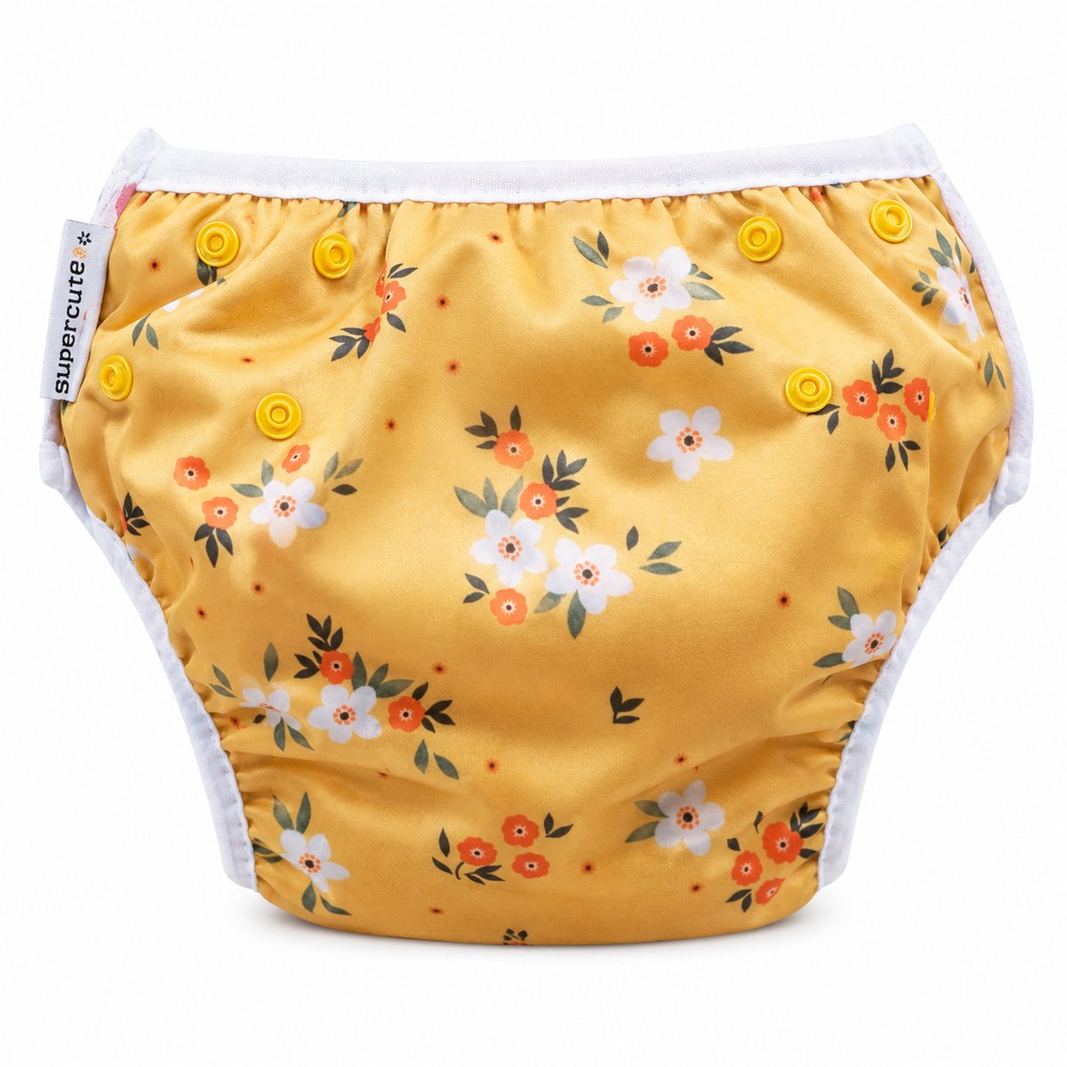 Supercute - Wasbare - Zwemluier - Verstelbaar - Bloemen Geel - Zwemmen - Baby zwemmen - 0 - 3 jaar - Meisje - Jongen - Milieu vriendelijk - Babyspa - Kraamkado Merk: Supercute