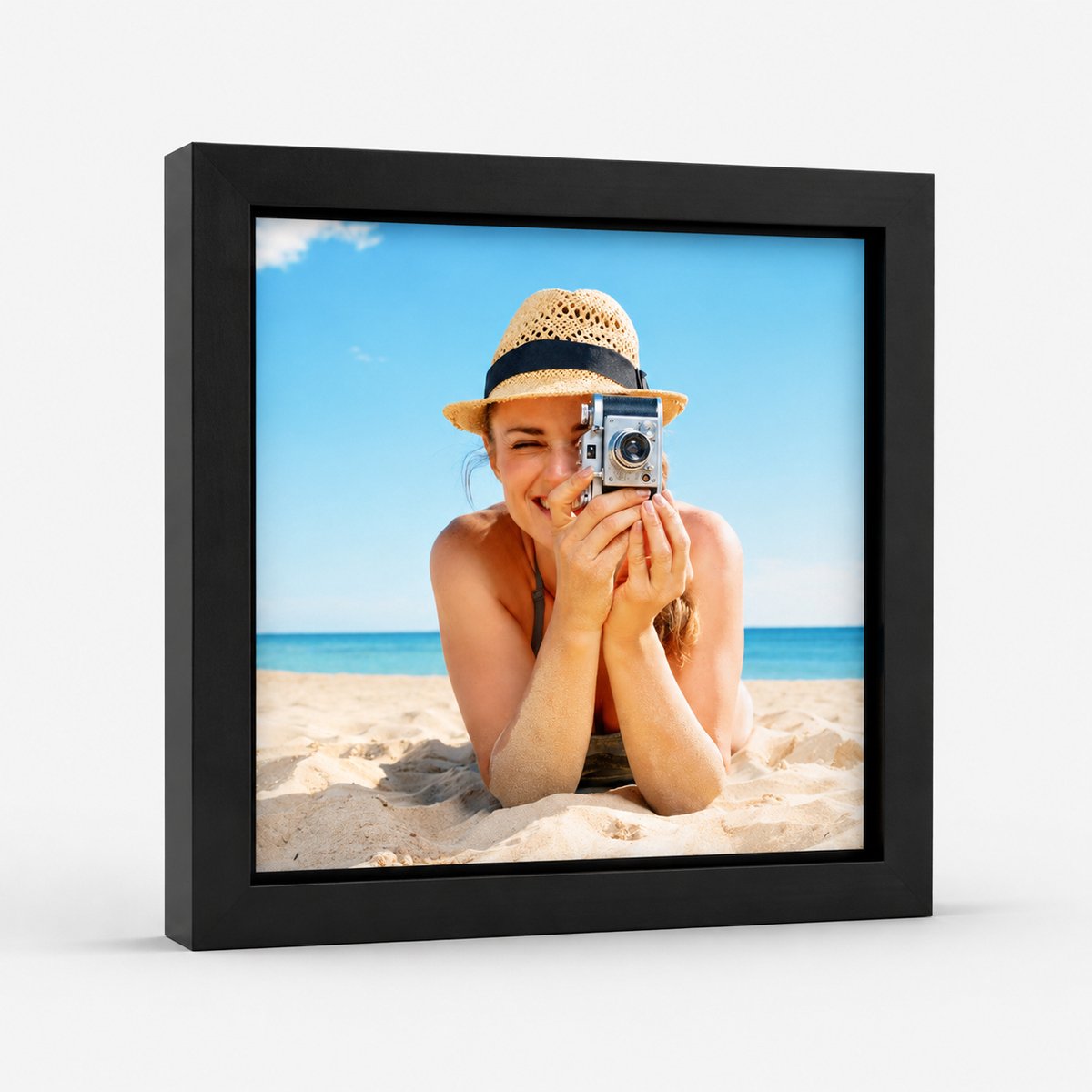 Fotolijst zwart hout 15x15cm met anti reflex glas