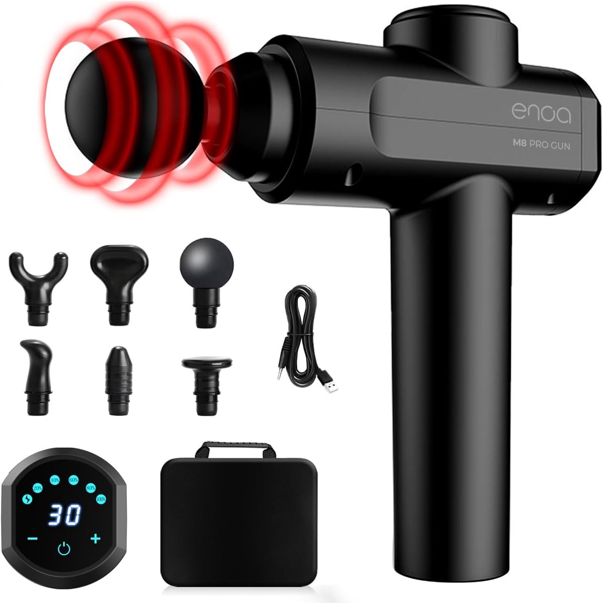 Massagepistool - Spierherstel - Herstel na sport - 30 snelheden - 6 koppen - Zwart