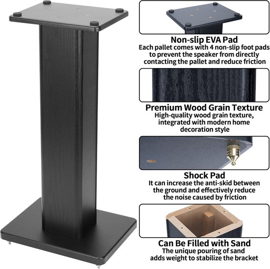 Luidspreker Standers - Vloerstandaards Set - Verbeter Geluid - Zandvulling Mogelijk - 60 cm Hoog - Zwart Houtnerf — afbeelding 4