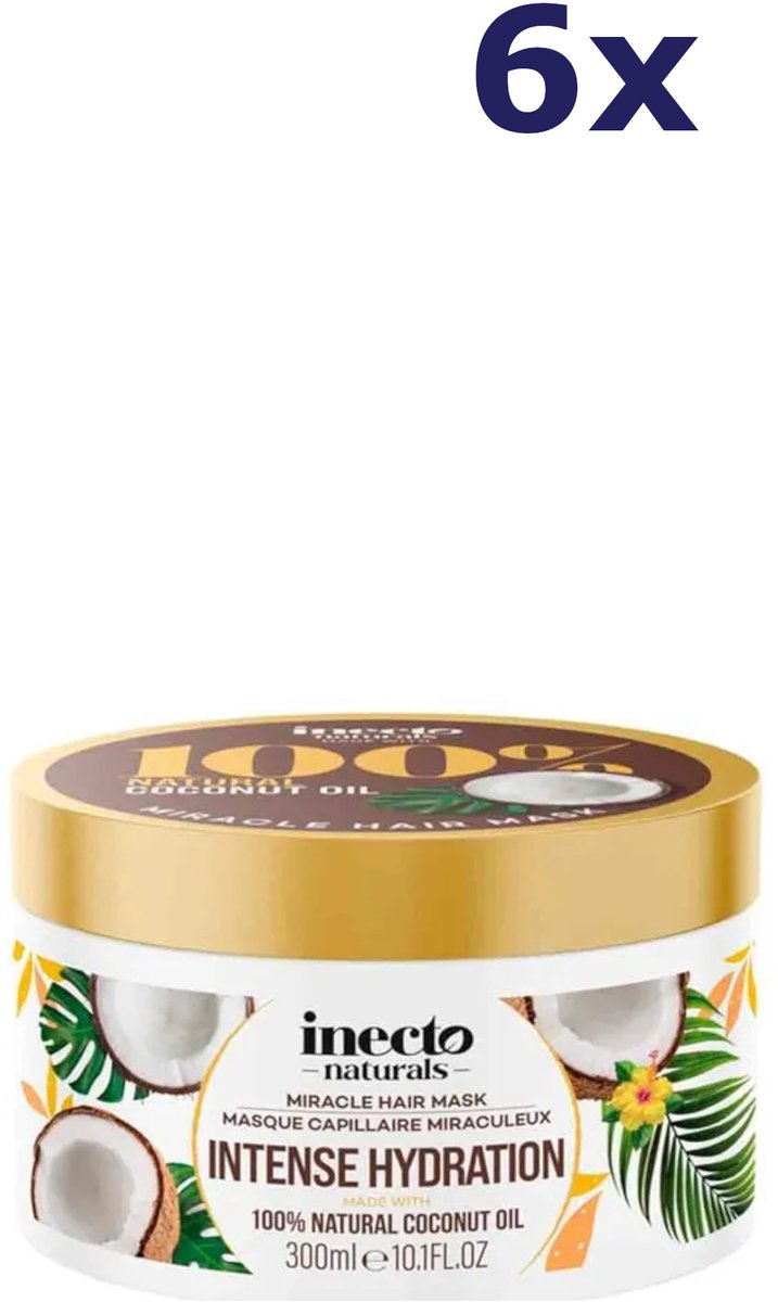 Inecto Naturals Coconut Miracle Hydration Haarmasker - 6 x 300ml - Voordeelverpakking