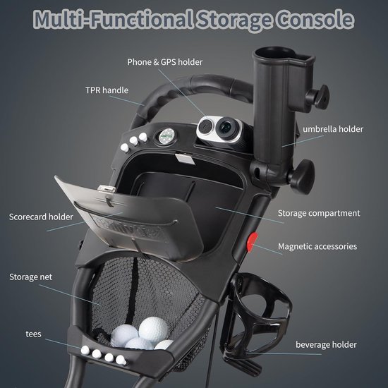 CaddyCruiser ONE Version 8 Golf Trolley 4-Wiel - 1-Click Opvouwbaar - Lichtgewicht Golfwagen - Compacte Golftrolley — afbeelding 4