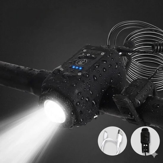 Vyzio - Fietsverlichting LED USB Oplaadbaar - Fietslicht met 110 dB Fietsclaxon - Waterdichte Fietslamp Voor MTB, Racefiets & Stadsfiets - LUMIHORN — afbeelding 4