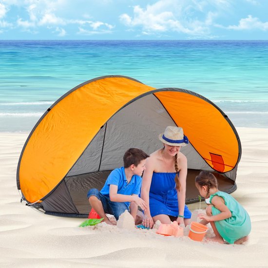Strand Tent - Opgooi Tent - Zon Bescherming - Snel Opgezet - 220x120x100 cm - Oranje Grijs — afbeelding 3
