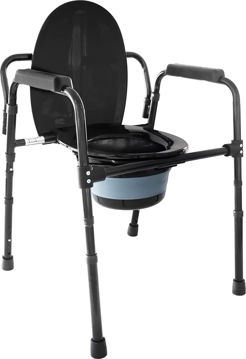 Toiletstoel met Emmer - Commode Stoel - Ondersteuning bij Mobiliteit - 3-in-1 Functionaliteit - Hoogte Verstelbaar - Zwart