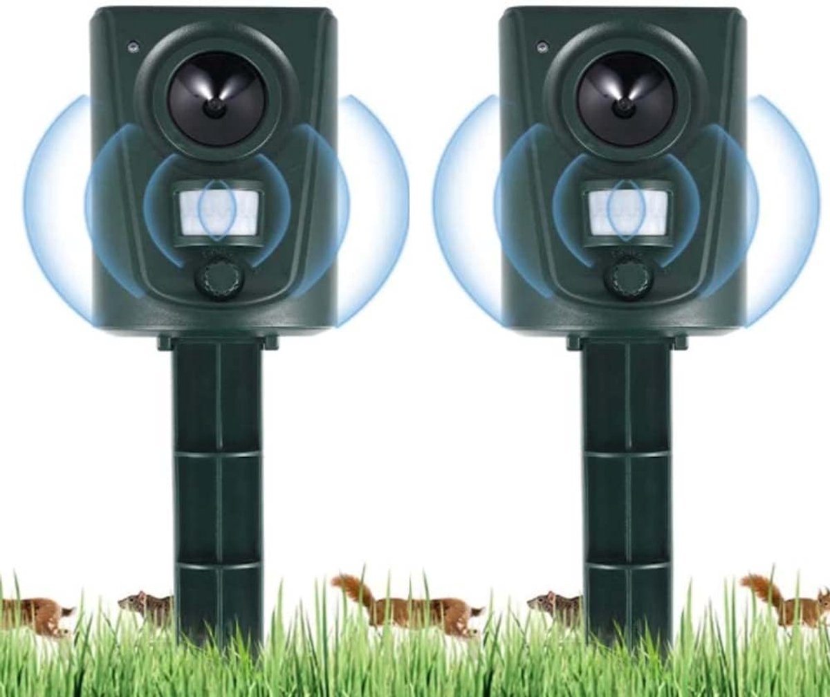 Ultrasone Dier Afweerder - Ongedierteverjager Geluid - Tuin Beschermen - Bewegingssensor Actief - 2 Stuks - Zwart