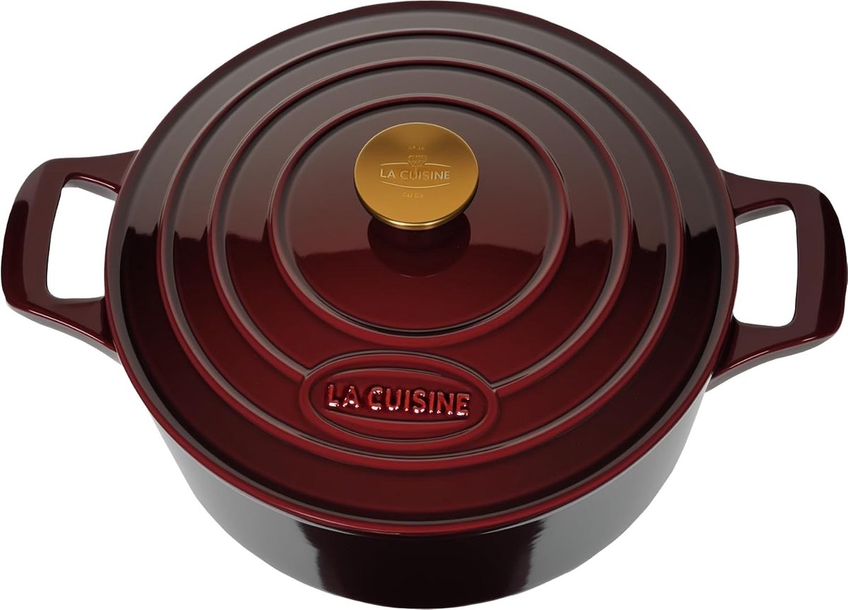 Gietijzeren Braadpan Stoofpan met deksel Langzaam Garen Matzwart Emaille Interieur 5 Liter 26 cm Cranberry