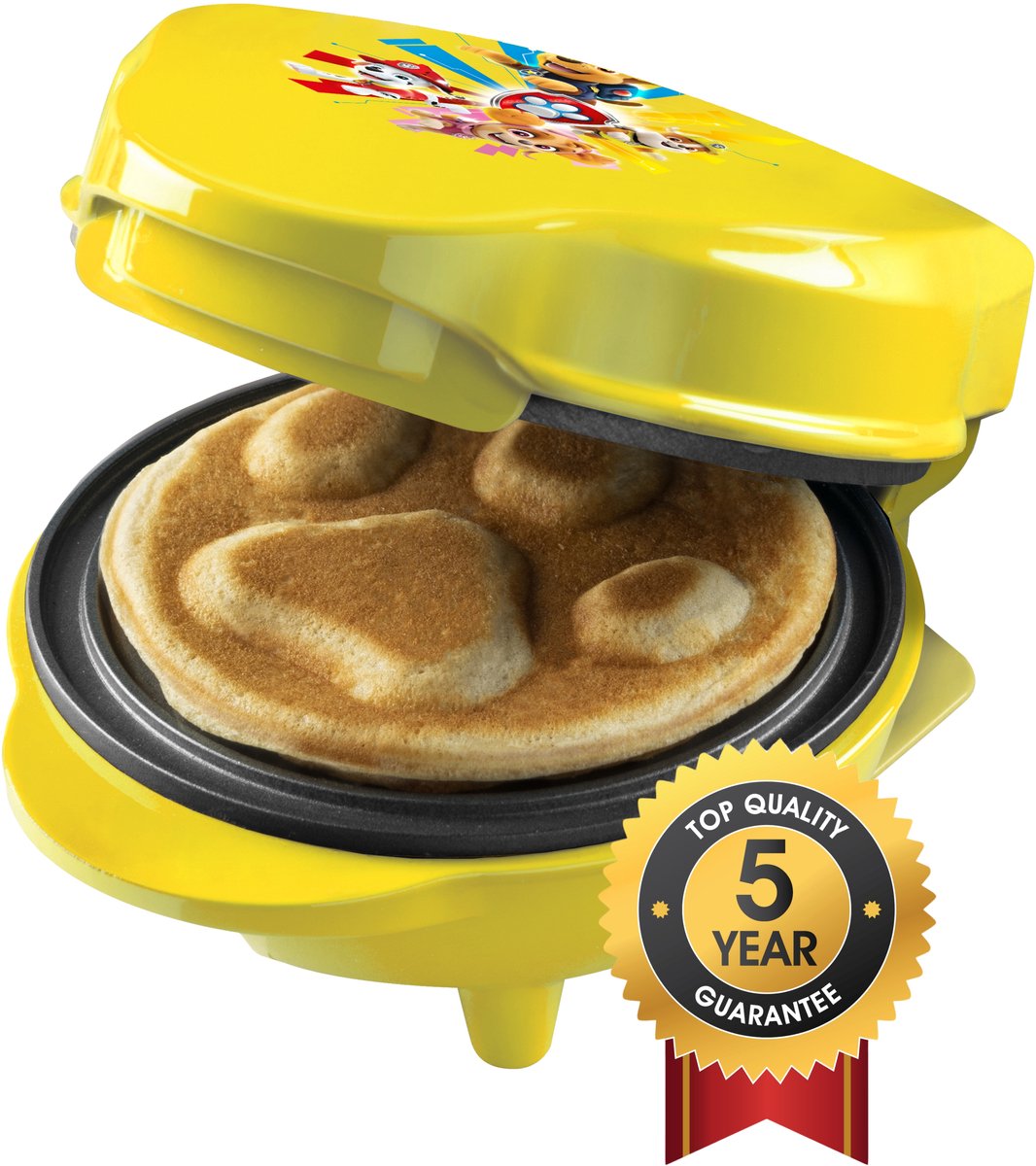 Bestron Wafelijzer - APP500Y - 550W - Paw Patrol mini wafel - Hondenpoot vorm - Rubble - Geel - 5 jaar garantie