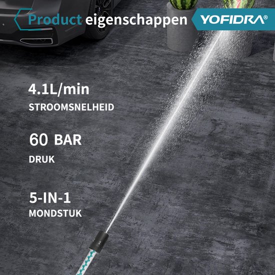 Yofidra Accu hogedrukreiniger - 60 Bar Hogedrukreiniger - met 2 accu's - 5-in-1 spuitmond - mobiel hogedrukpistool - voor auto & balkon van Yofidra — afbeelding 4