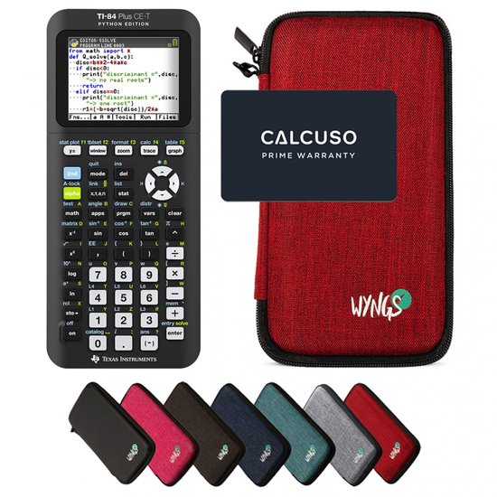 TI-84 Plus Ce -T Python Edition incl. WYNGS Beschermhoes Rood - Grafische Rekenmachine - Basis Pakket