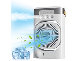KZQ Draagbare 3-in-1 Ventilator met IJsblokjes, LED-verlichting, Timer, 3 Snelheden en 3 Sproeistanden voor Thuis, Kantoor en Slaapkamer Insteekmodel