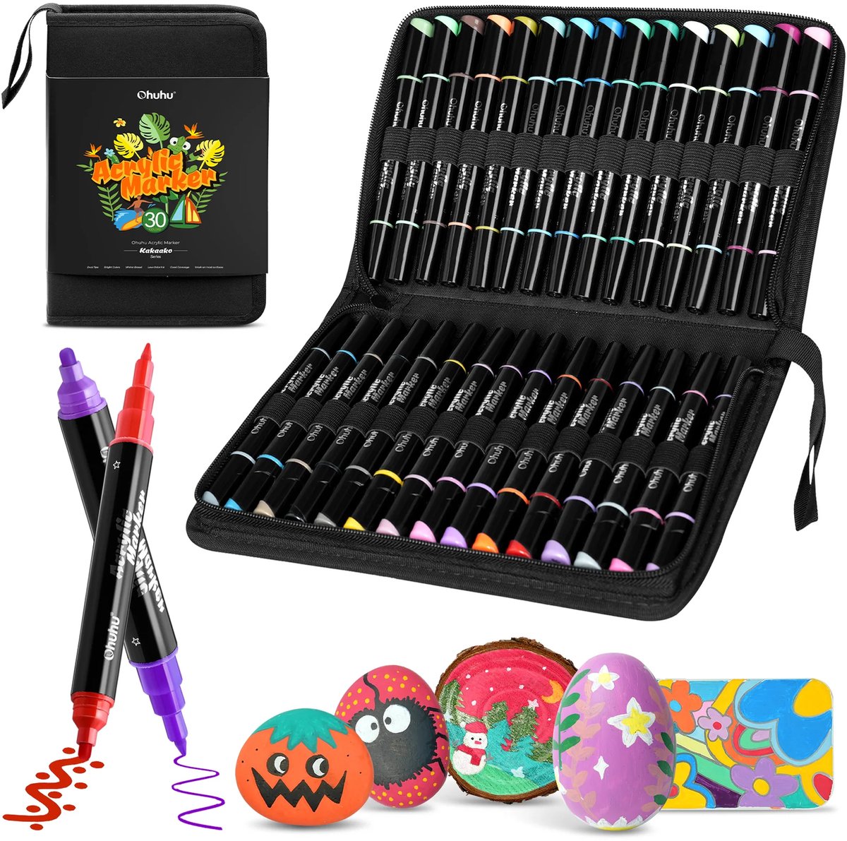 Ohuhu - Kakaako - Dual Nib Acrylic Marker Pens – 30 kleuren