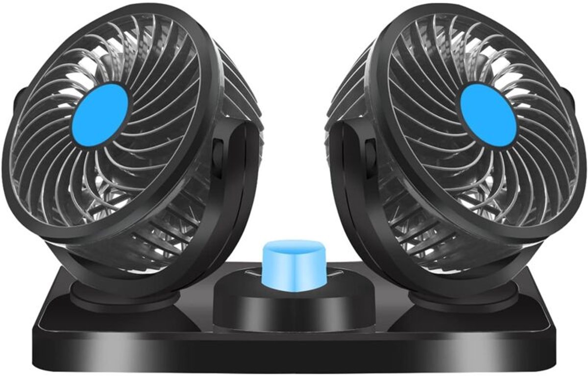 YAGXIG 12V Dubbele Ventilator - 360° Draaibaar - Twee Windsnelheden - Koelventilator voor Campers en Caravans met Sigarettenaanstekeraansluiting.