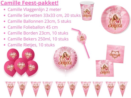 Camille Dhont - Camille (Verjaardags) Feest pakket - Vlaggenlijn + Servetten + Ballonnen + Folieballon + Bekers + Borden + Rietjes - Circus 2026