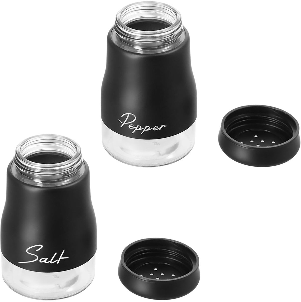 Dailygoods - 2 stuks roestvrijstalen zout- en pepershakersets, navulbare zout- en peperpotten, 120 ml met heldere glazen bodem zoutpeper shaker, cruetsets voor keuken, barbecue, restaurant, camping (zwart)