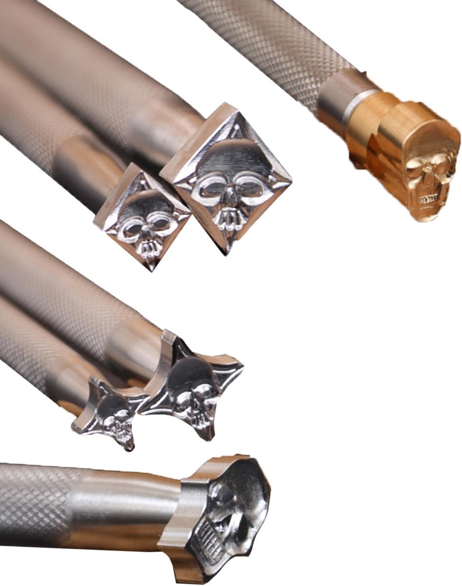 Leerreliëfgereedschap set - Stempel gereedschap - Lederbewerking hobby - 6-delige set - Verschillende maten - Zilver