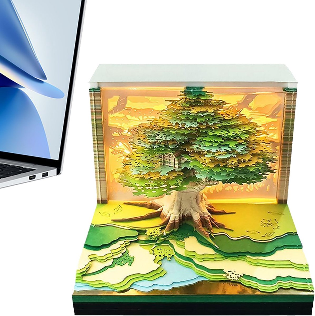 3D Memo Pad Kalender - Papier Carving Kunst - Bureau Decoratie - Boomhut Ontwerp - 8.5 cm - Multicolor