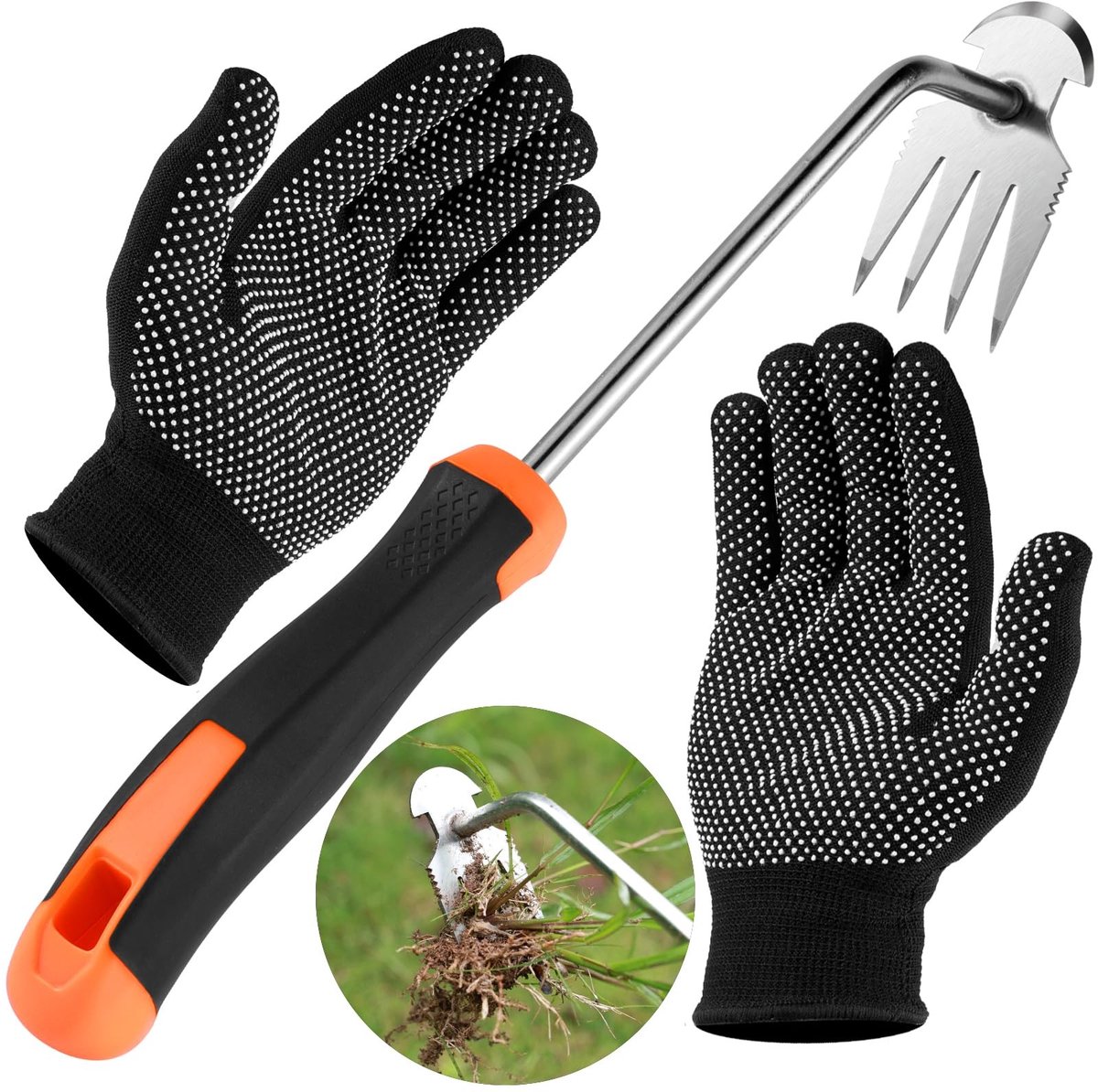 Dailygoods- Onkruidsteker met steel - Voegenkrabber - Onkruidverwijderaar - Tuingereedschap - Antislip handschoenen - Robuust en duurzaam