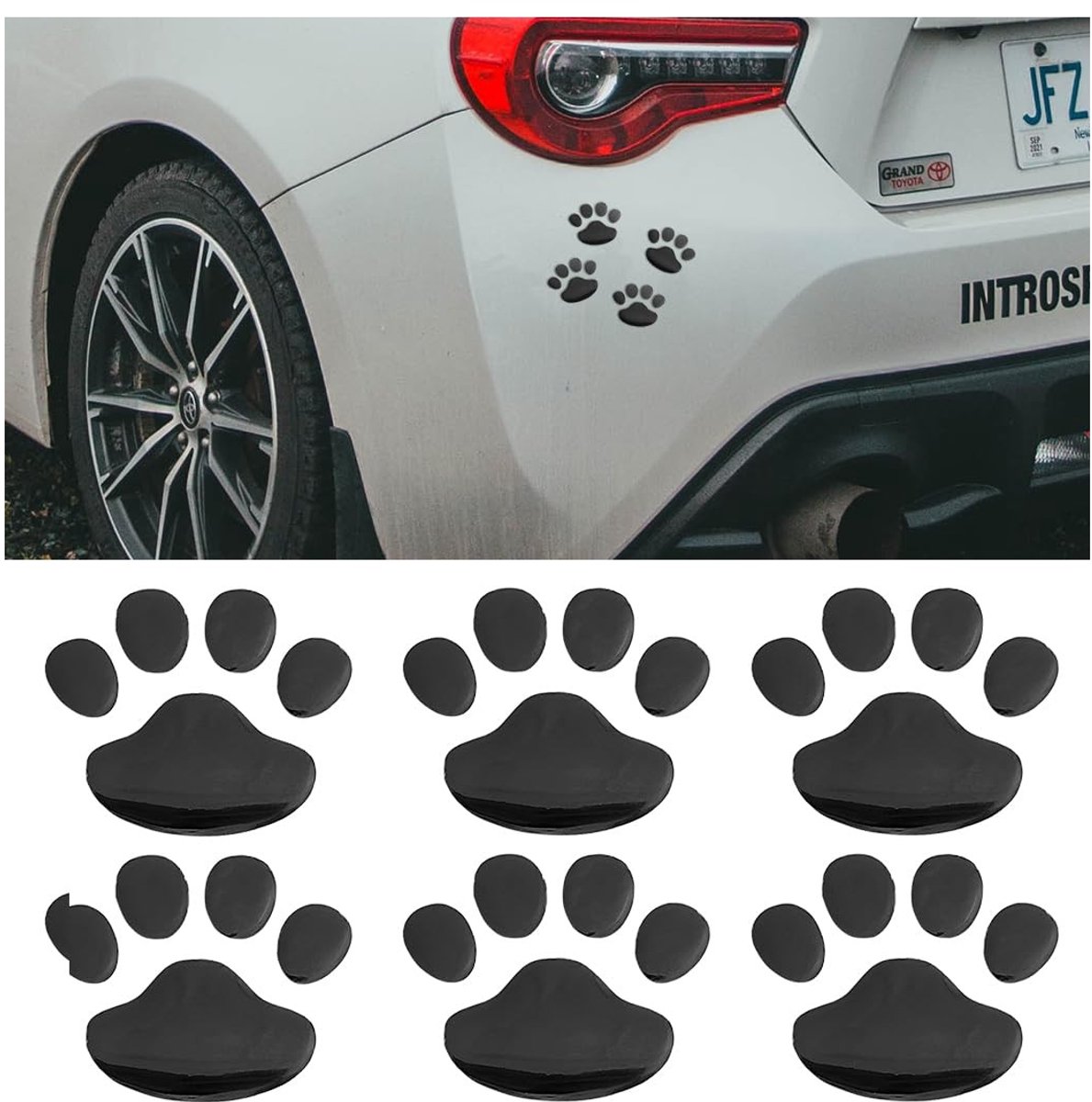 Dailygoods- Hondenpootafdruk Sticker - 3 Paar Autostickers - PVC - 7 x 6 cm - Zwart/Zilver/Rood/Goud - Schattige Dierenbeer - Autosticker