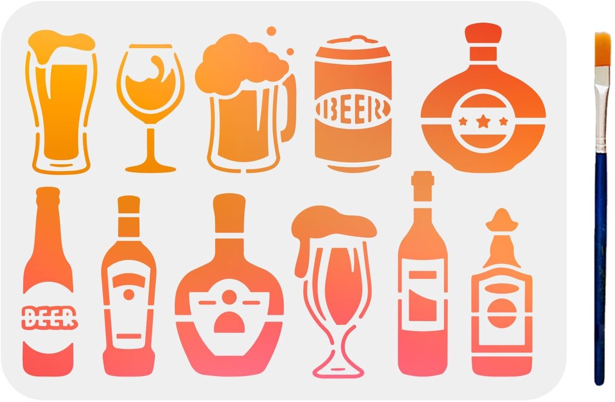 Dailygoods- Stencil Bier Thema - 29,7 × 21 cm - Kunst Penseel - Decoraties voor Canvas - Vloer Decor - DIY Ambachten - Origineel Patroon - Schilderstencil
