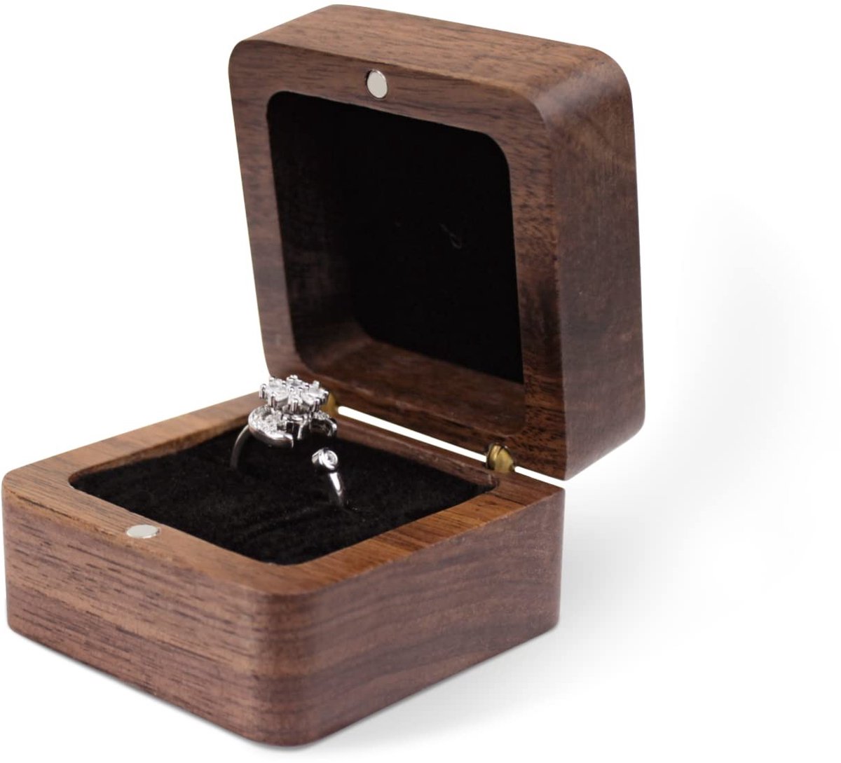 Dailygoods- Ringbox Elegante Retro - Houten Ringhouder - Bruiloft Ringbox - Mini Verlovingsringhouder - Box voor Ceremonie - Duurzaam Materiaal - Sieradendoos