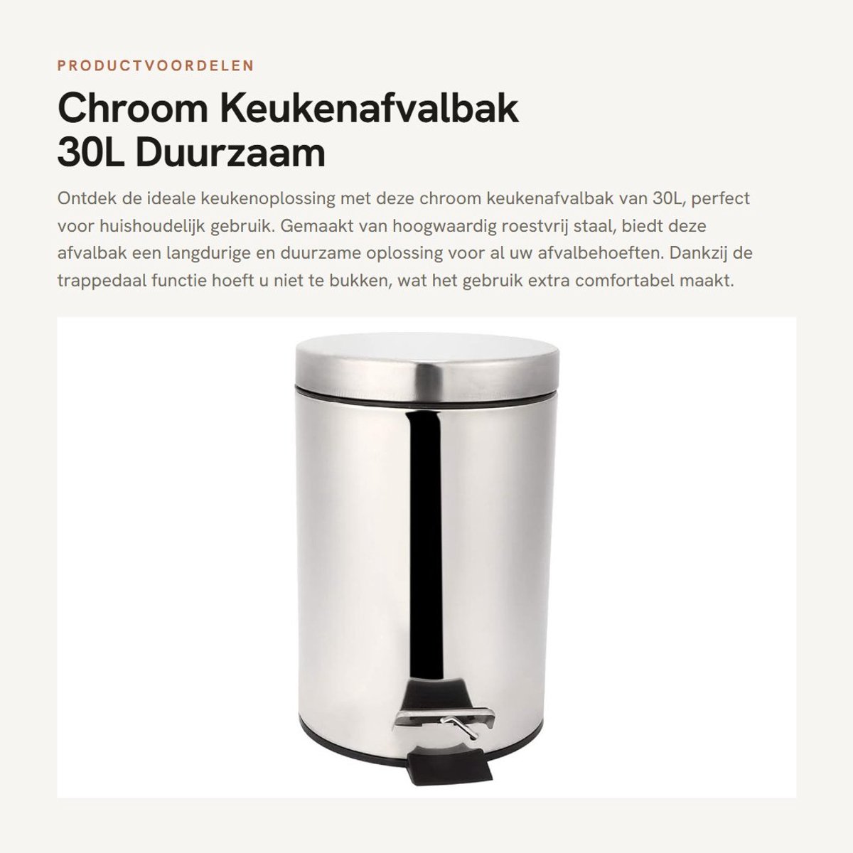 Dailygoods- Keukenafvalbak 30L - Roestvrij Staal - Trappedaal - Duurzaam - Vingerafdrukwerend - Verwijderbare Binnencilinder - Prullenbak