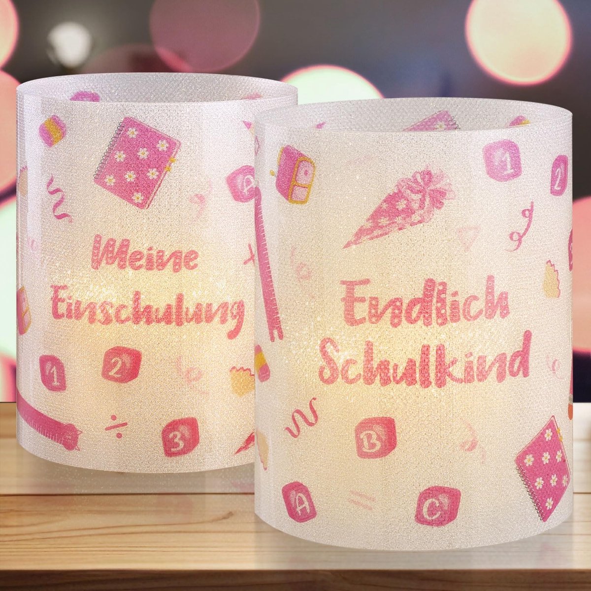 Dailygoods- Windlicht Tafeldecoratie - 8 Windlichten - Voor Theelichtjes - Terug naar School - Meisjes - Roze Decoratie - Theelichthouder
