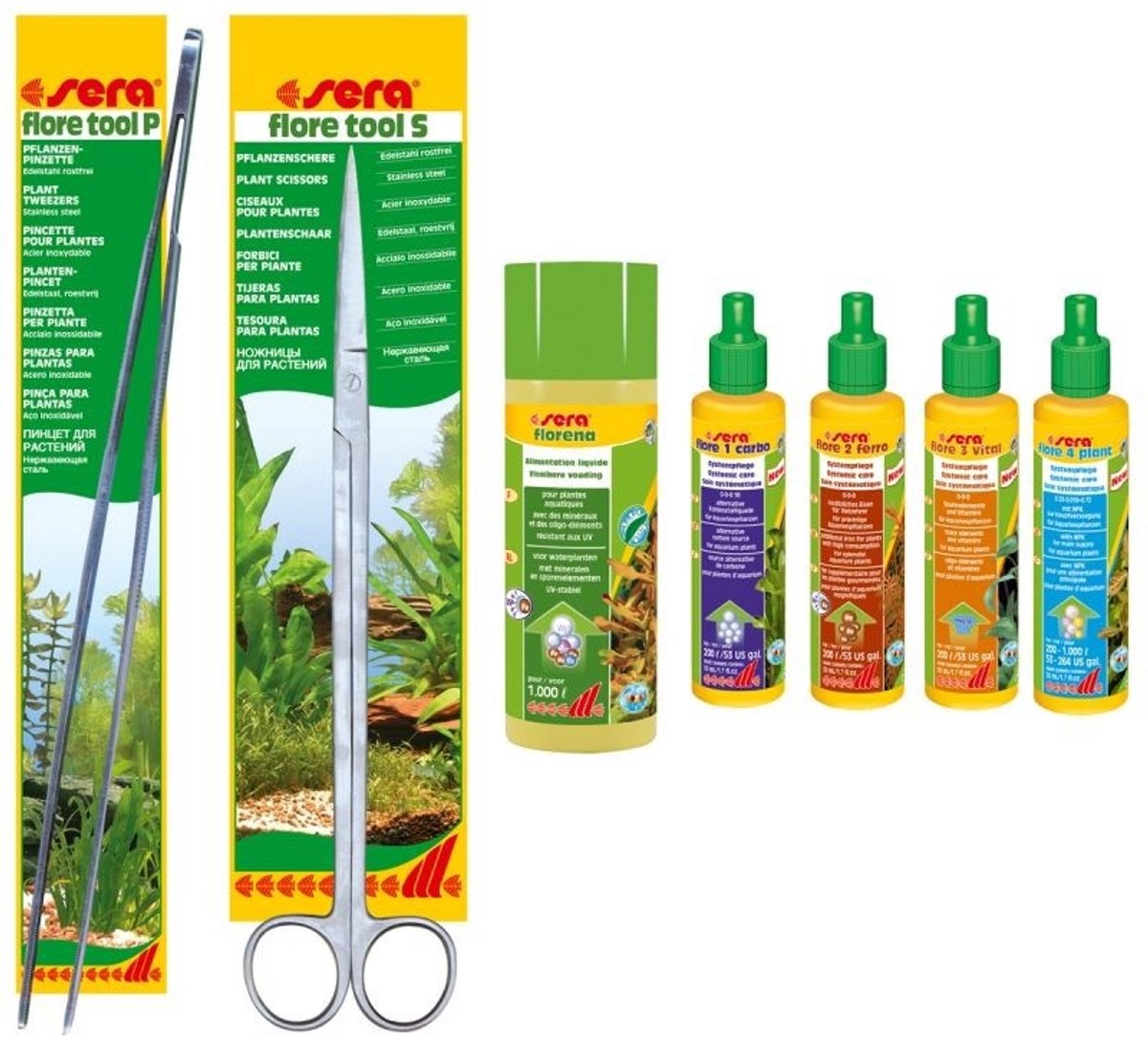 Sera Scaper Cube Scaper-Set met aquascaping pincet, schaar en plantenvoeding