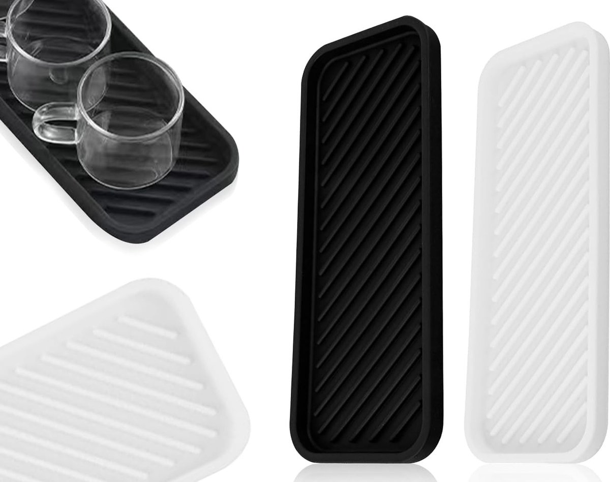 Dailygoods - Siliconen afdruipmatten - Keuken organizer - Duurzaam materiaal - Zwart-wit - Afdruiprek voor sponzen - Geschikt voor keuken en badkamer
