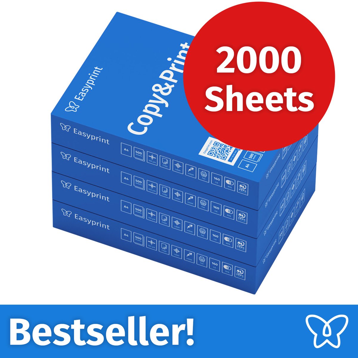 Easyprint Printerpapier kopieerpapier 2000 vellen 4 x 500 A4 premium wit testwinnaar PEFC