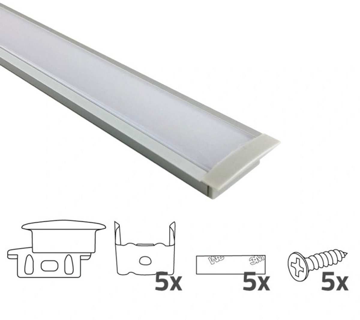 2 meter led strip profiel - Inbouw – 10mm hoog – incl. afdekkap - Led profiel inbouw - Wit