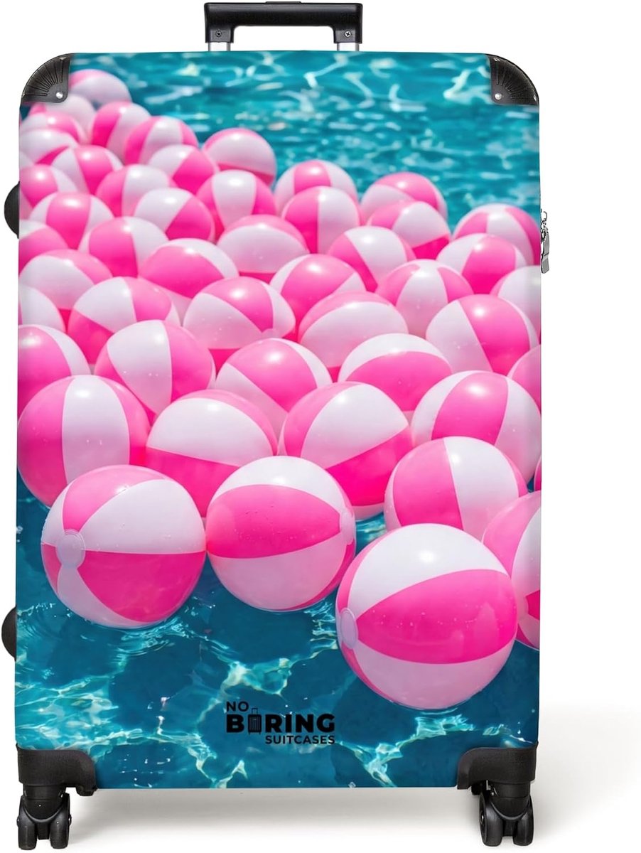 Harde Koffer XL 98L - Roze Strandballen - Makkelijk te vervoeren - Ideaal voor lange reizen - ShopVlot